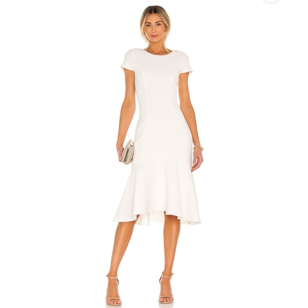 Amanda Uprichard White Ruffle-Hem Midi Dress